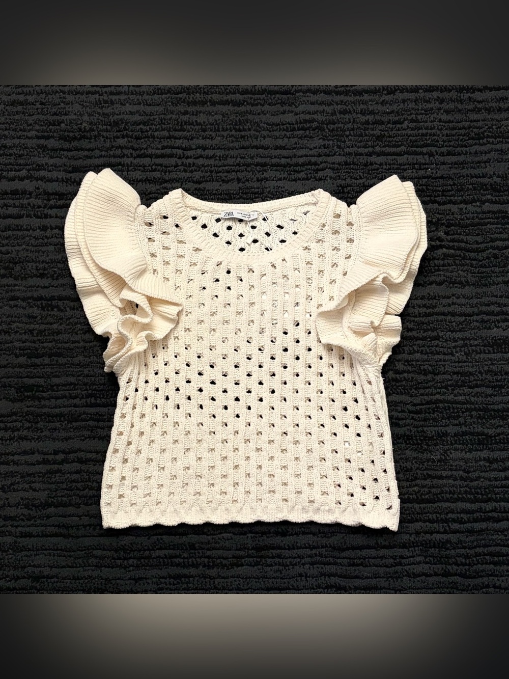 NWT Zara crochet open knit ruffle cap sleeve sweater top